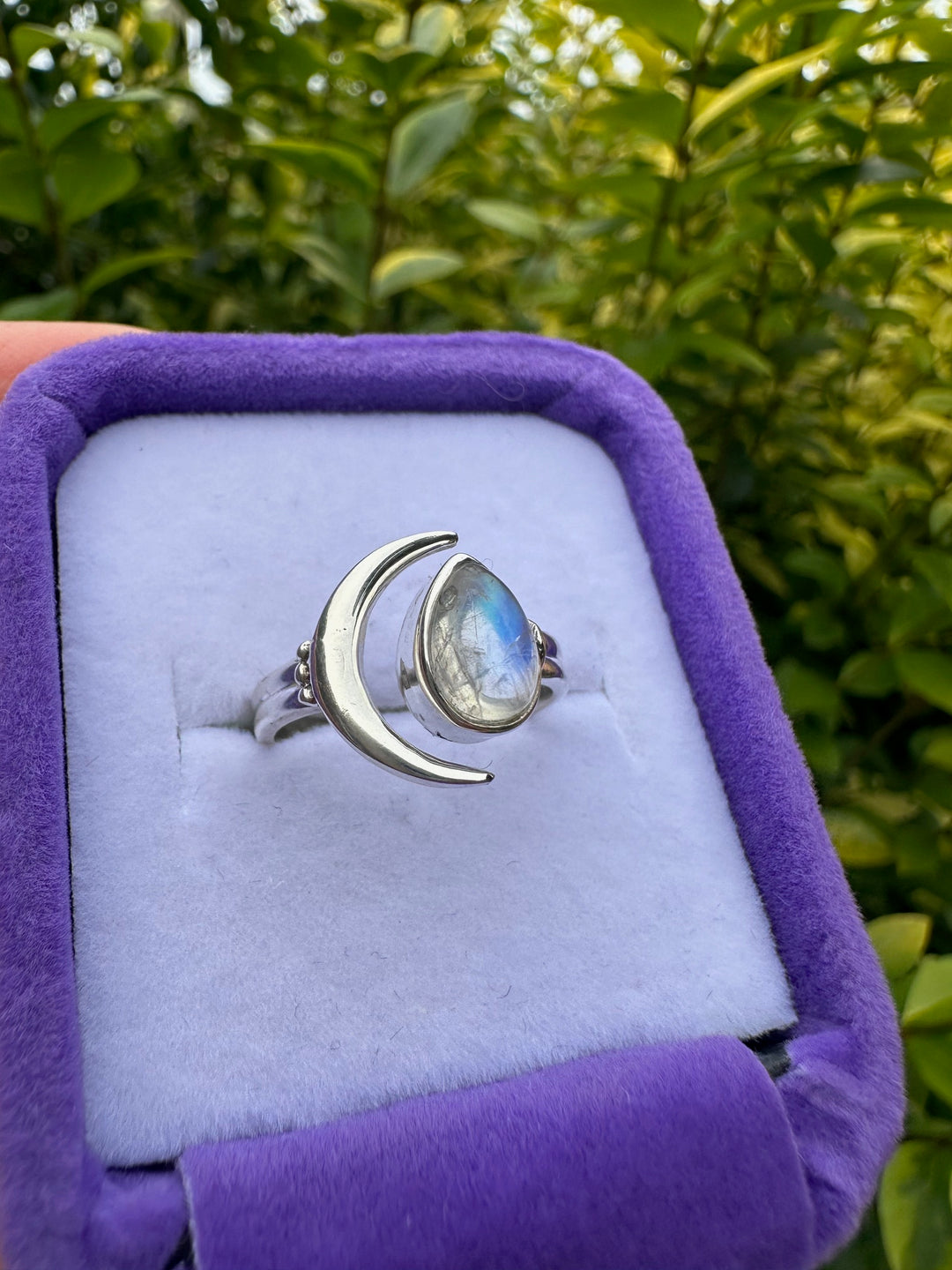 Sterling Silver Moonstone Moon Ring