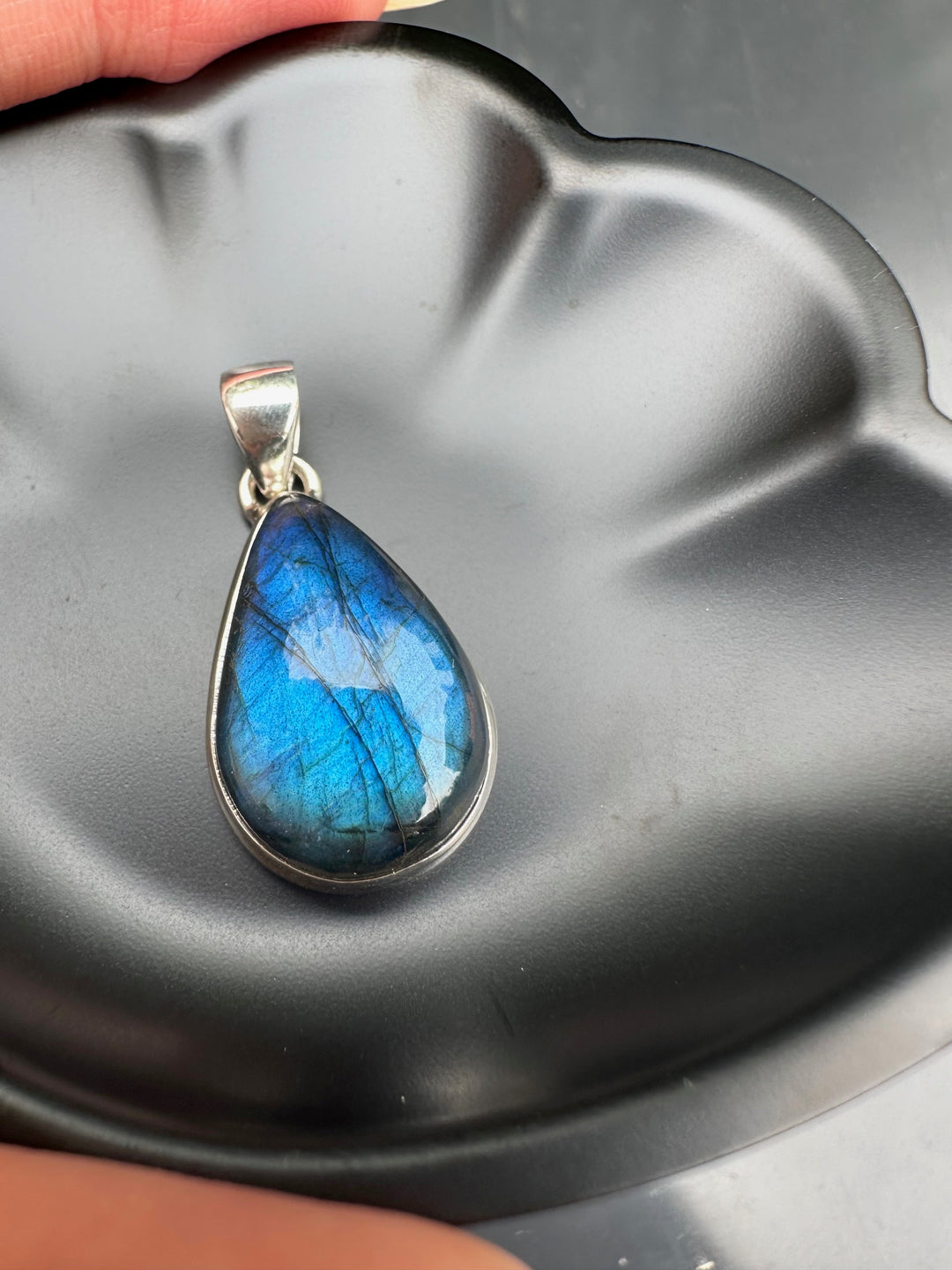 Sterling Silver Blue Fire Labradorite Teardrop Pendant