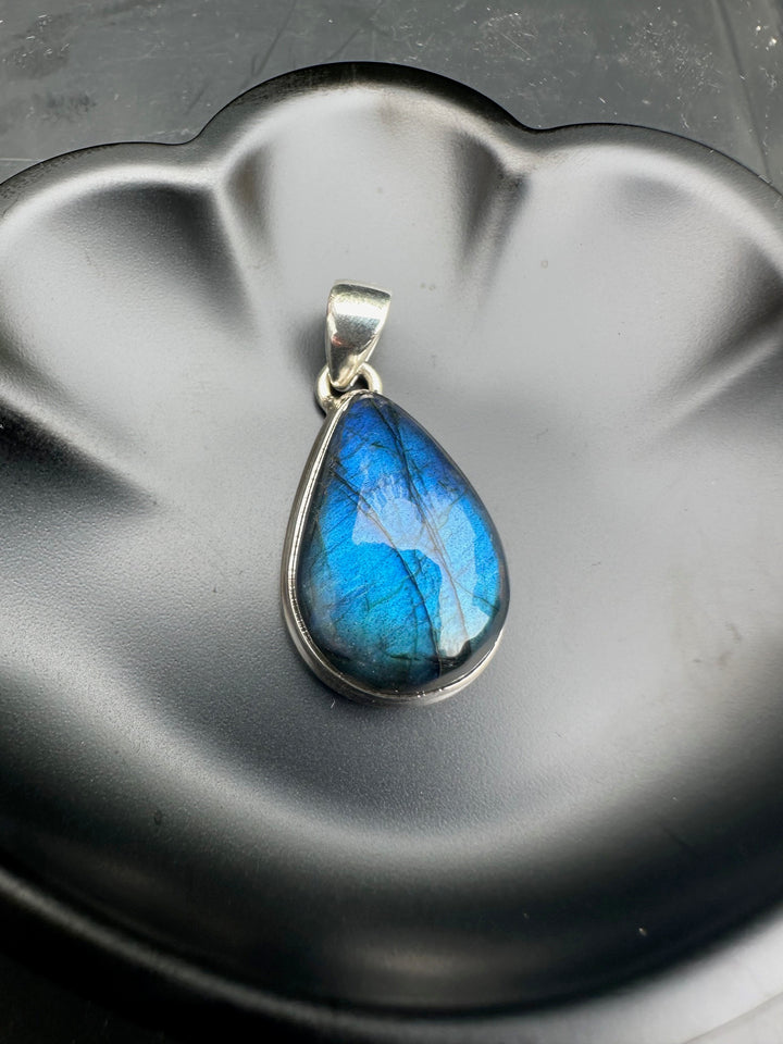 Sterling Silver Blue Fire Labradorite Teardrop Pendant